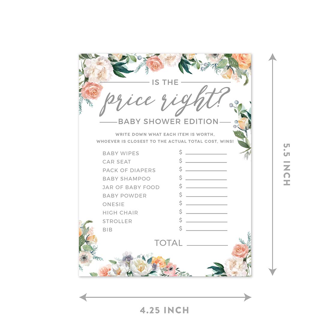 Andaz Press Peach Coral Floral Garden Party Baby Shower Collection  Is the Price Right Game Cards  20-Pack  Games Activities and Decorations